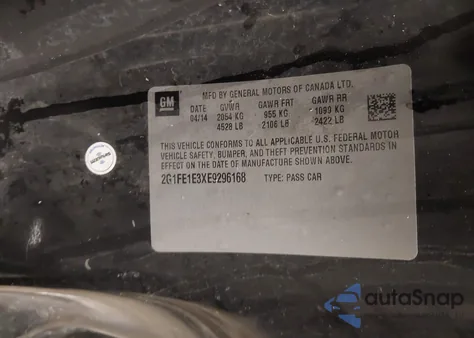 2014 Chevrolet Camaro 1Ls из США, поврежденный, VIN 2G1FE1E3XE9296168